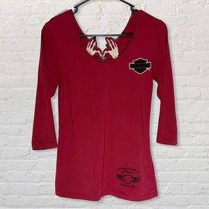 Harley Davidson Maroon Shirt With Skull Hand Back Detail Size Small